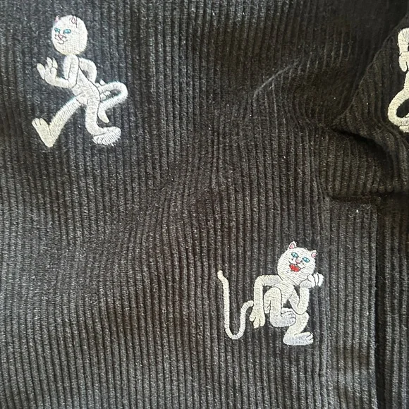 Black Corduroy Jacket with White Cat Embroidery - Picture 2 of 3
